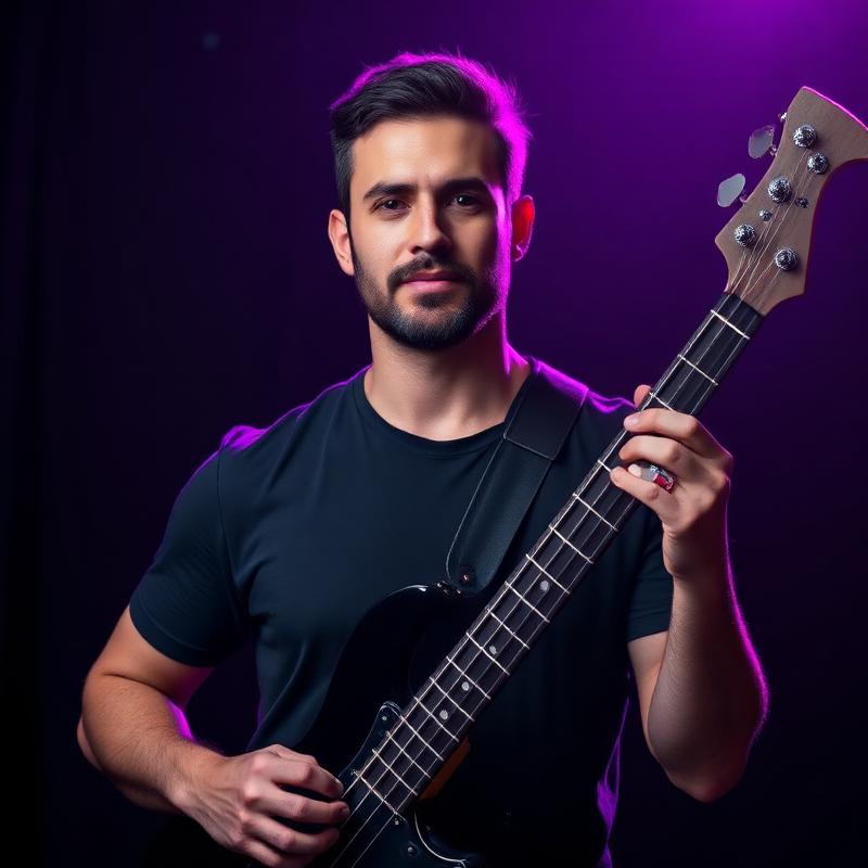 Retrato do professor Kleber Lima com contrabaixo